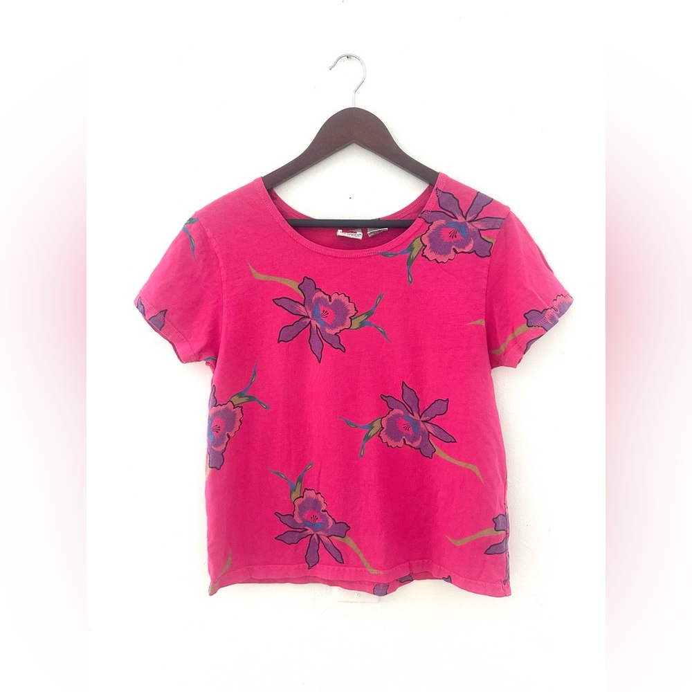 Vintage Red Ginger Cotton Stuff Pink Floral T-Shirt, Women’s Medium